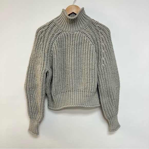 H&M Chunky Knit Turtleneck Sweater Slate Gray Cropped Funnel Neck Medium - Picture 2 of 10